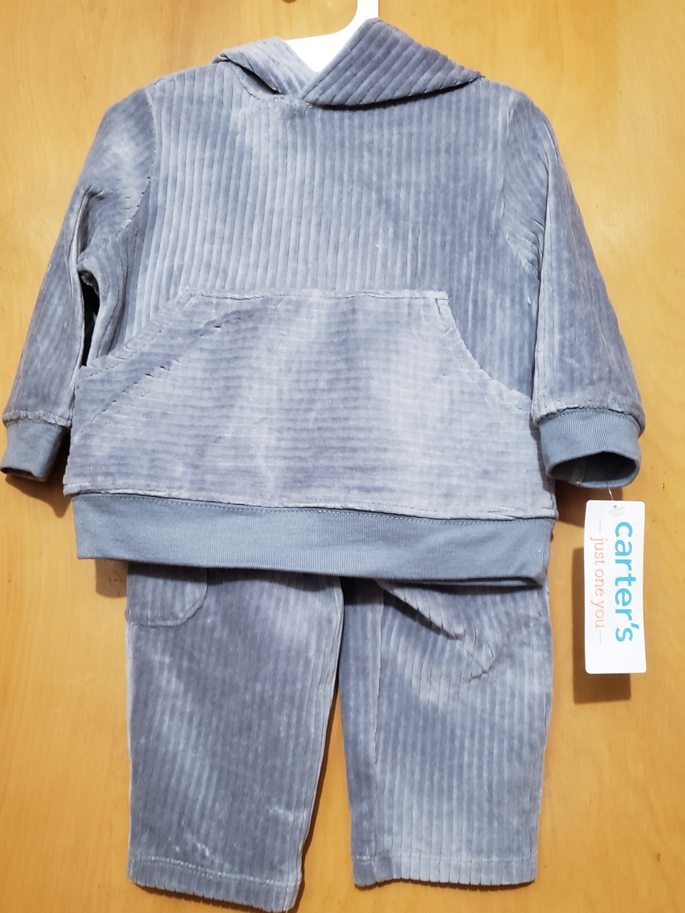 Carter's Blue-Grey Corduroy Hoodie and Pants Set